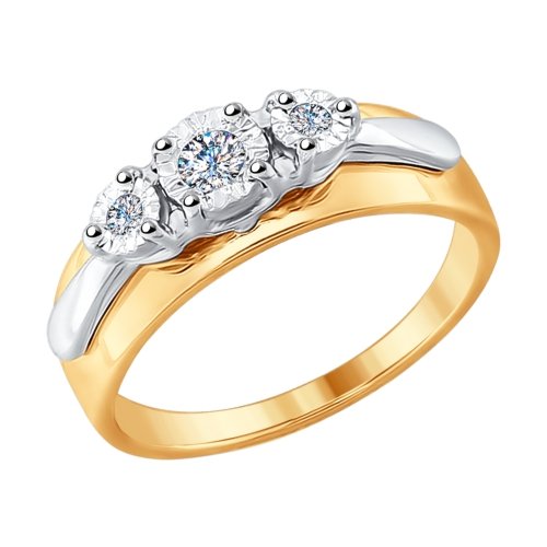 Кольцо из комбинированного золота с алмазной гранью с бриллиантами