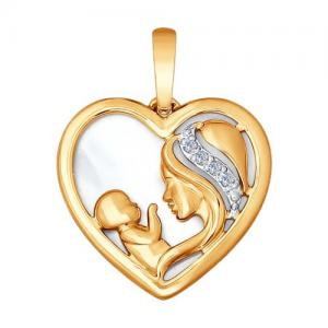 Подвеска «Мать и дитя» из золота с бриллиантами и перламутром