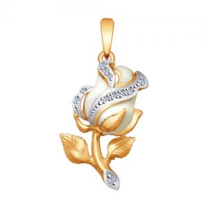 Золотая подвеска «Белая роза» с бриллиантами