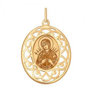Золотая иконка с ликом Божьей Матери Семистрельной
