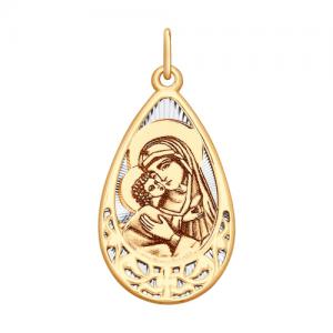 Нательная иконка из золота с ликом Божией Матери Владимирской