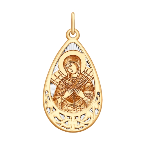 Нательная иконка из золота с ликом Божией Матери Семистрельной