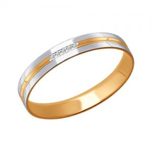 Обручальное кольцо из комбинированного золота с алмазной гранью с фианитами