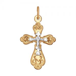 Крест из комбинированного золота с гравировкой