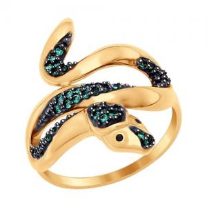Кольцо «Змейка» из золота с фианитами