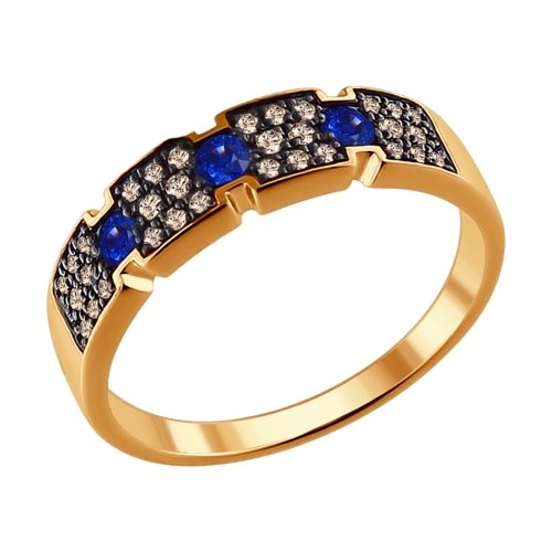 Кольцо из золота с коньячными бриллиантами и сапфирами