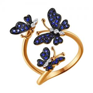 Кольцо с бабочками, украшенными бриллиантами и сапфирами