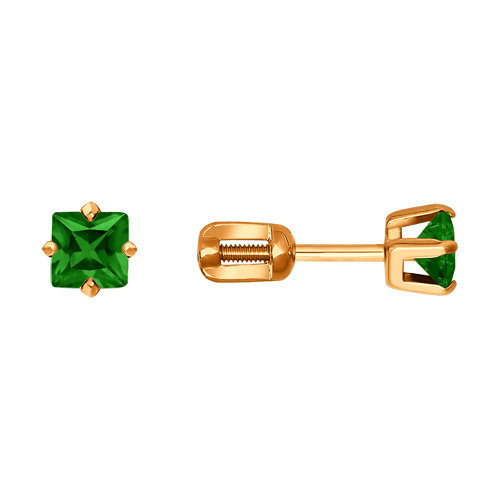 Серьги-пусеты из золота с зелеными фианитами