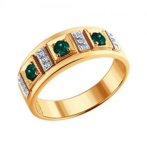 Кольцо из золота с бриллиантами и изумрудами