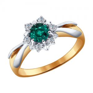 Sõrmus punasest ja valgest kullast smaragdiga, teemantiga ja kaetud roodiumiga