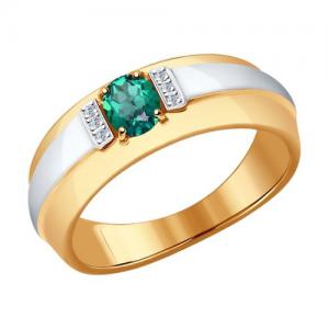Sõrmus punasest kullast smaragdiga, teemantiga ja kaetud roodiumiga