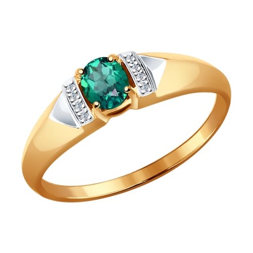 Sõrmus punasest kullast teemantiga, smaragdiga ja kaetud roodiumiga