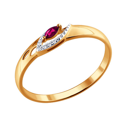 Sõrmus punasest kullast rubiiniga ja teemantiga