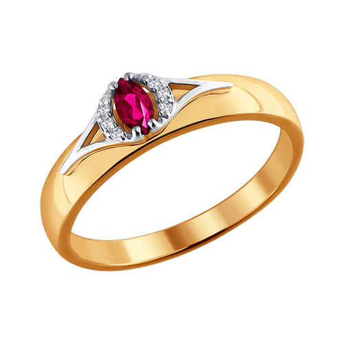 Кольцо из комбинированного золота с бриллиантами и рубином