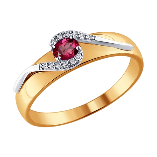 Sõrmus punasest ja valgest kullast rubiiniga ja teemantiga