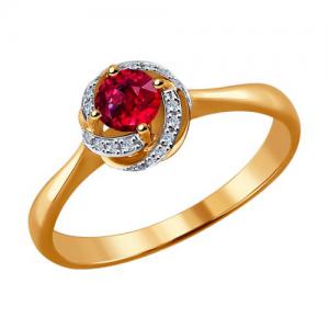 Sõrmus punasest kullast rubiiniga ja teemantiga