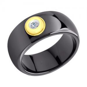Кольцо из чёрной керамики с золотом и бриллиантом
