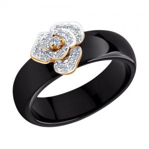 Чёрное керамическое кольцо с золотом и бриллиантами