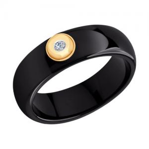 Кольцо из чёрной керамики с бриллиантом и золотом