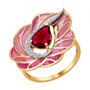 Кольцо из комбинированного золота с эмалью с бриллиантами и рубином