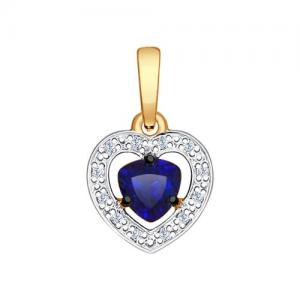 Подвеска в форме сердца с бриллиантами и синим корундом