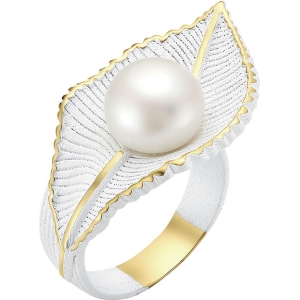 Серебряное кольцо в позолоте с  белой эмалью