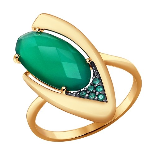 Кольцо из золота с агатом и зелеными фианитами