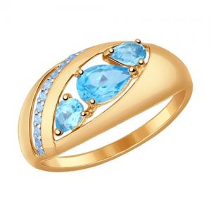 Кольцо из золота с голубыми топазами и голубыми фианитами