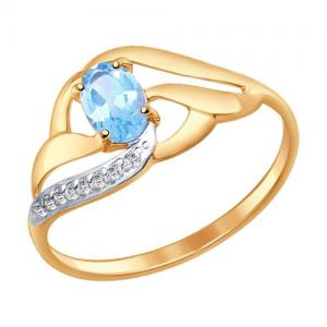 Кольцо из золота с голубым топазом и фианитами