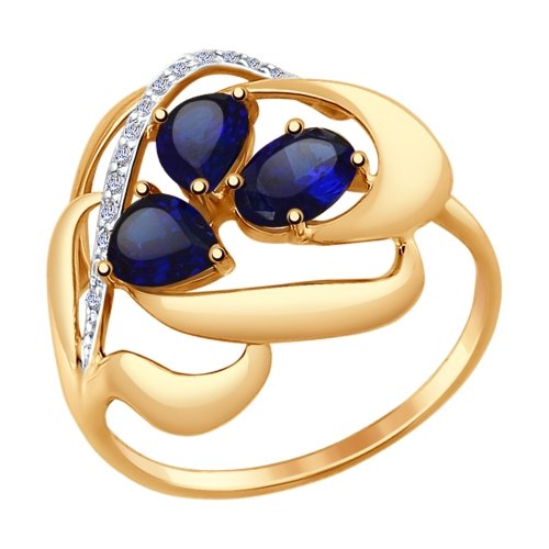 Кольцо из золота с синими корунд (синт.) и фианитами