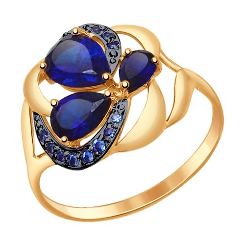 Кольцо из золота с синими корунд (синт.) и синими фианитами