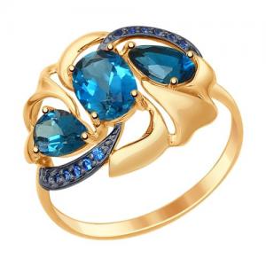 Кольцо из золота с синими топазами и синими фианитами