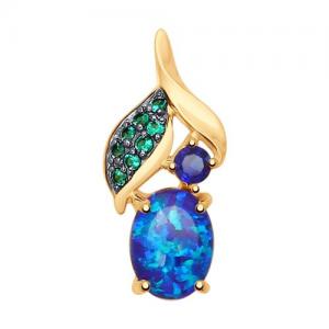 Kuldripats sinise korundi (sünt), sinise opaali ja roheliste fianiitidega
