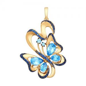 Подвеска «Бабочка» из золота с топазами и синими фианитами