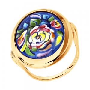 Золотое кольцо с цветочной финифтью