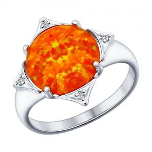 Кольцо из серебра с оранжевым опалом и фианитами