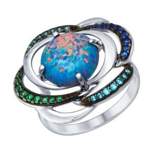 Hõbesõrmus sinise opaali, roheliste ja siniste fianiitidega