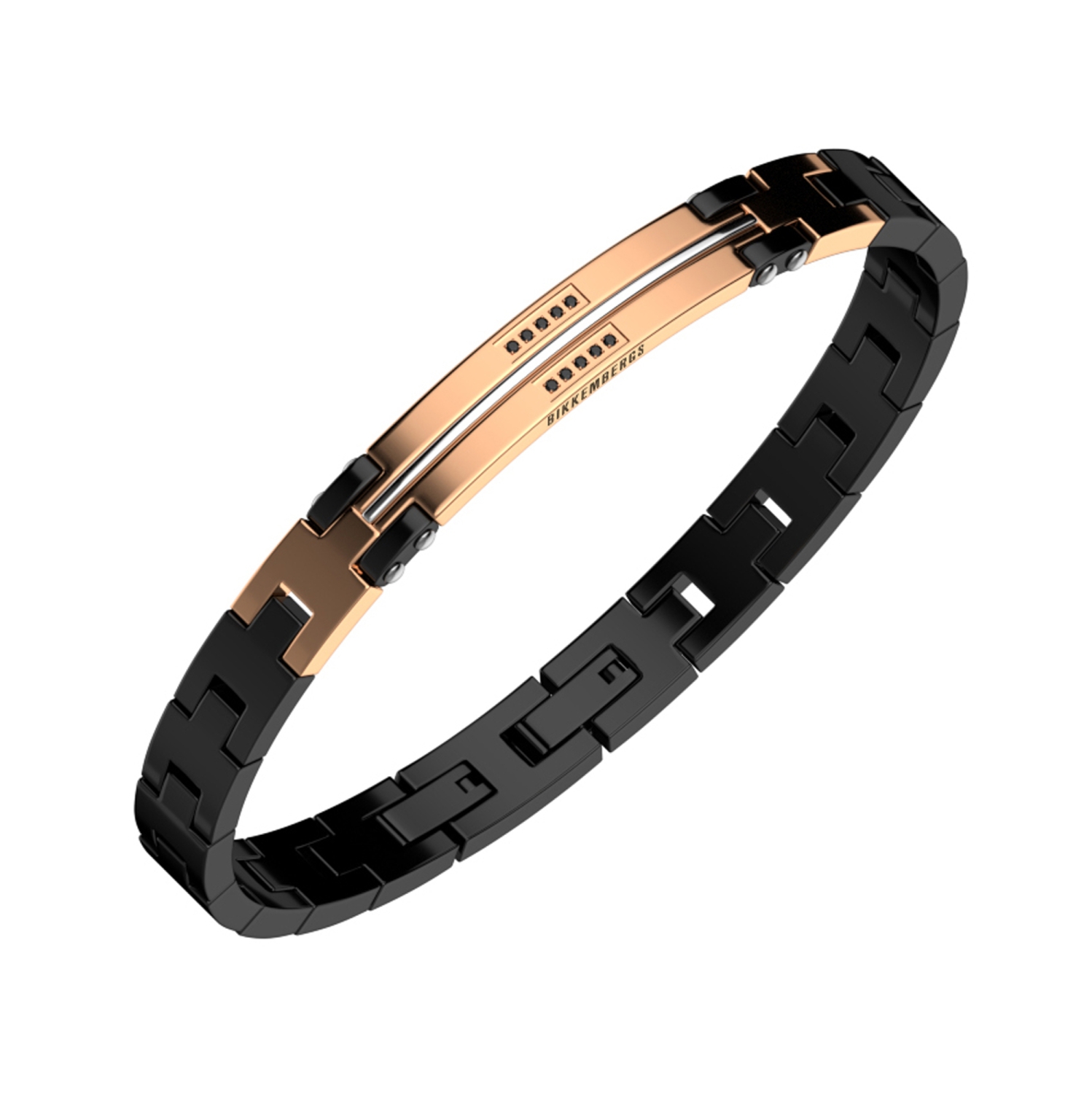 Meeste terasest käevõru Bikkembergs mustade kunstteemantidega