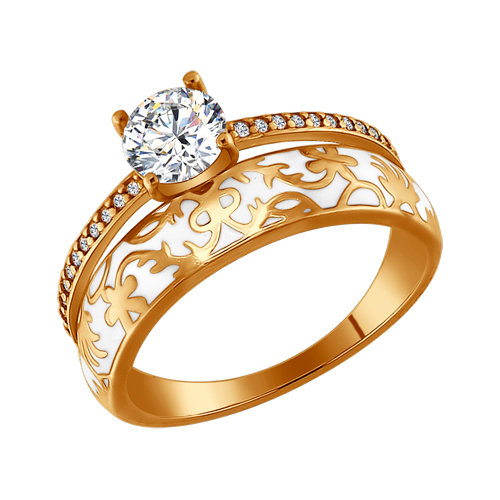 Позолоченное кольцо с эмалью и фианитам