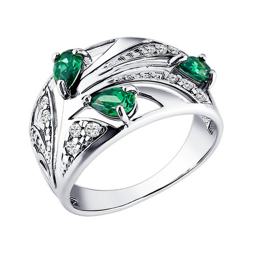 Кольцо из серебра с зелеными фианитами