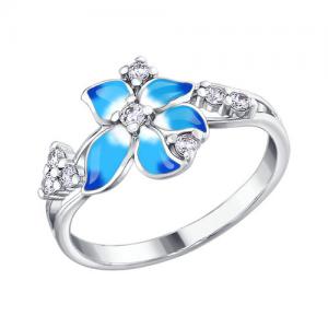 Кольцо цветок с голубой эмалью