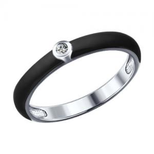 Чёрное кольцо из серебра с эмалью с фианитом