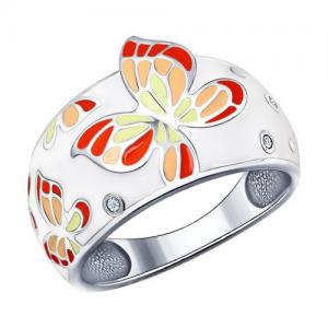 Белое кольцо с яркими бабочками