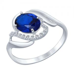 Кольцо из серебра с бесцветными и синим фианитами