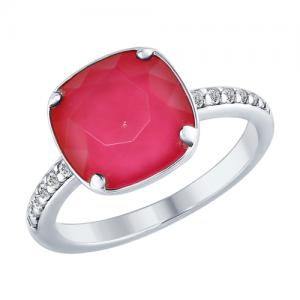 Кольцо из серебра с розовым кристаллом Swarovski и фианитами