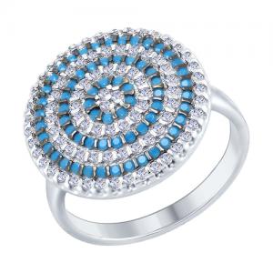 Кольцо из серебра с голубыми ситаллами и фианитами