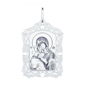 Серебряная нательная иконка с ликом Божьей Матери Владимирской