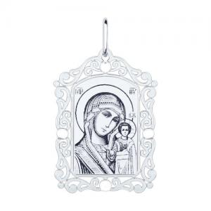 Серебряная нательная иконка с ликом Божьей Матери Казанской