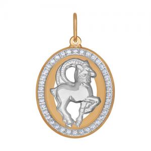 Подвеска знак зодиака из комбинированного золота с фианитами