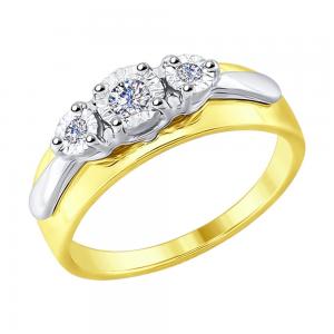 Кольцо из комбинированного золота с алмазной гранью с бриллиантами